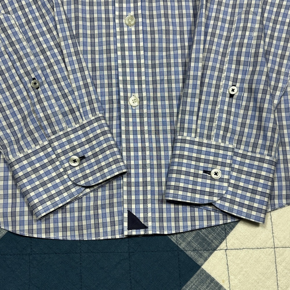 UNTUCKit Durif WF Mens Large Slim Fit Blue Gingham Wrinkle Free Button Down - Picture 6 of 8
